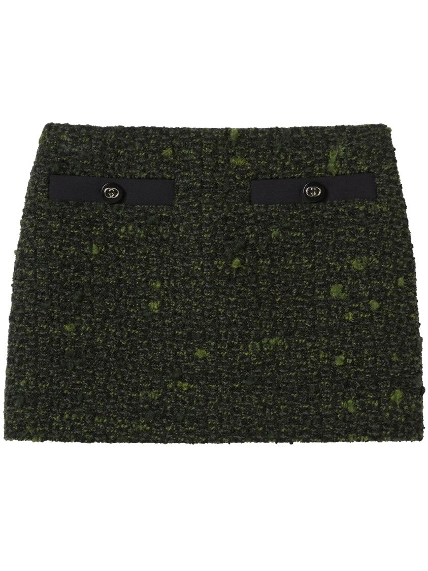 Gucci Green Wool Boucle Decorative Pocket Skirt