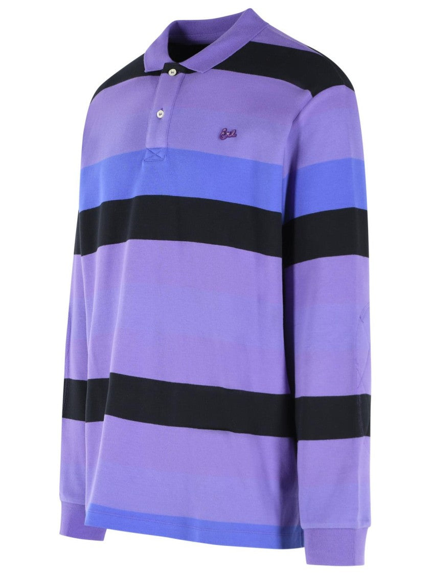 Erl Purple Rugby Striped Cotton Polo Shirt