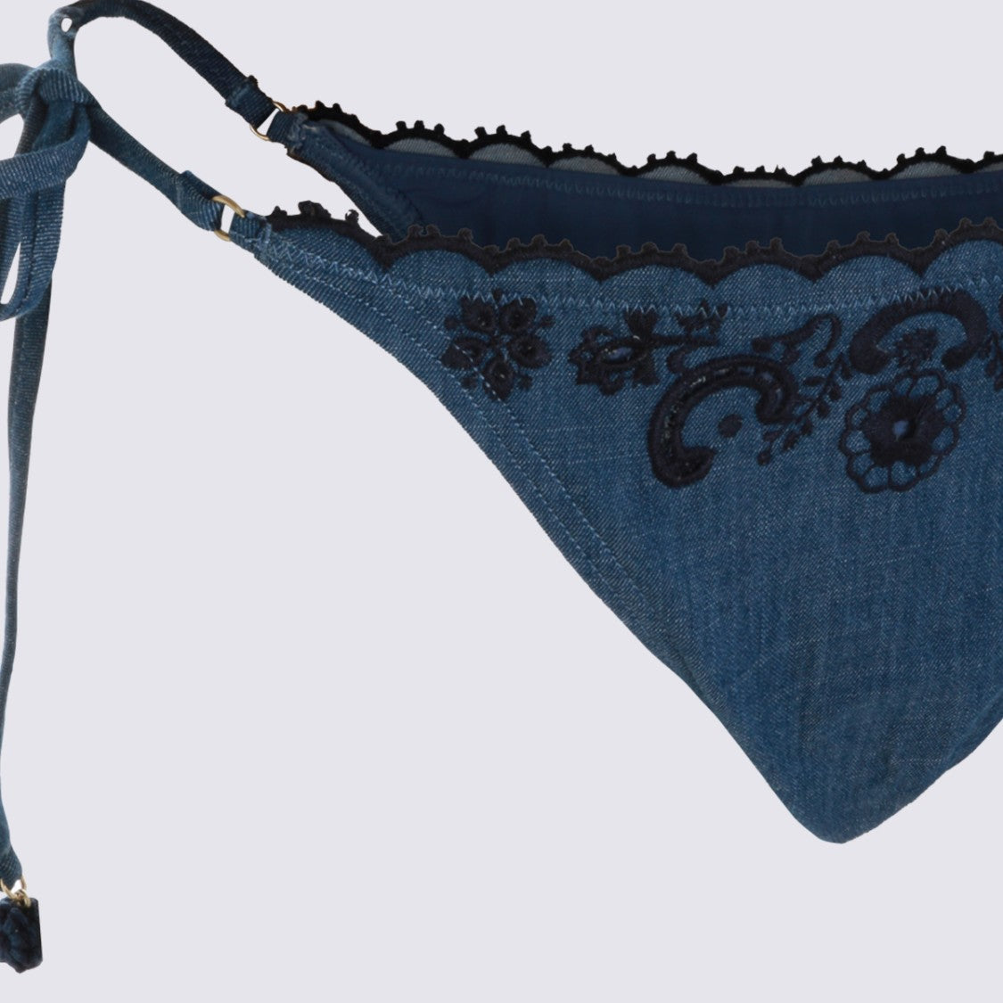 Zimmermann Intricately Embroidered Denim-Like Bikini Set With Scalloped Edges