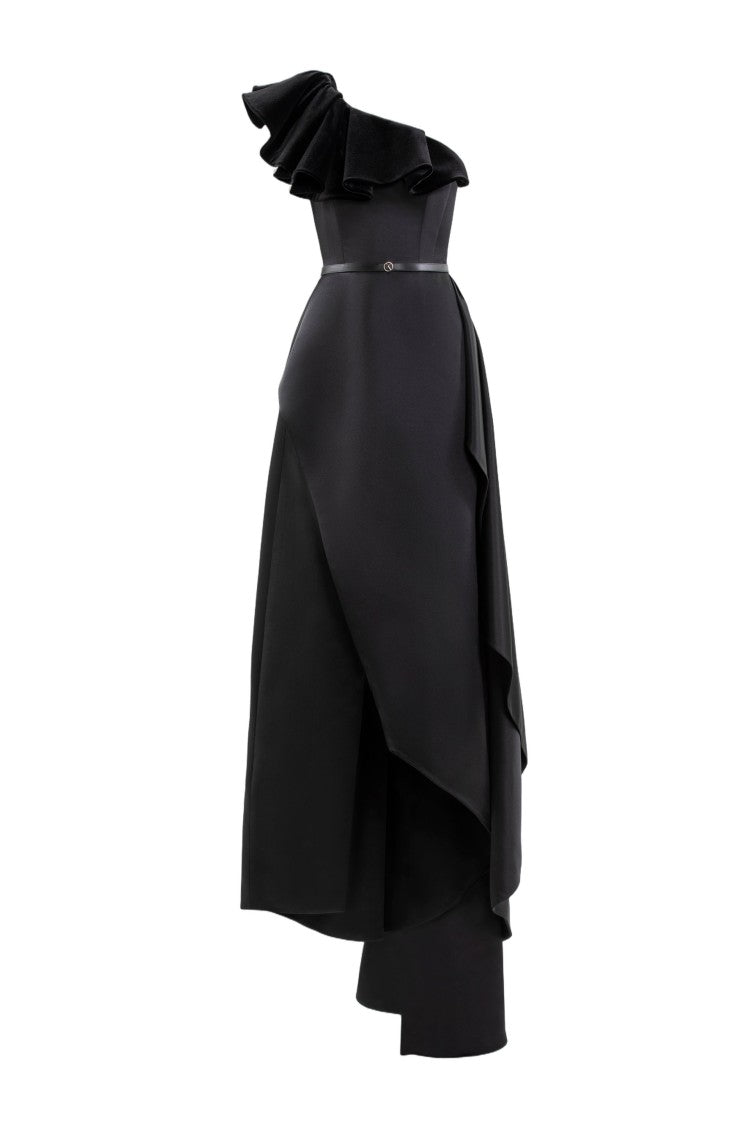 Saiid Kobeisy One-Shoulder Velvet And Satin Dress