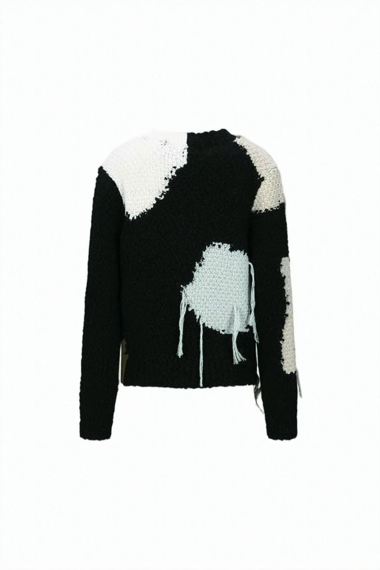 Andersson Bell Chunky Knit Cropped Sweater With Patchwork Design