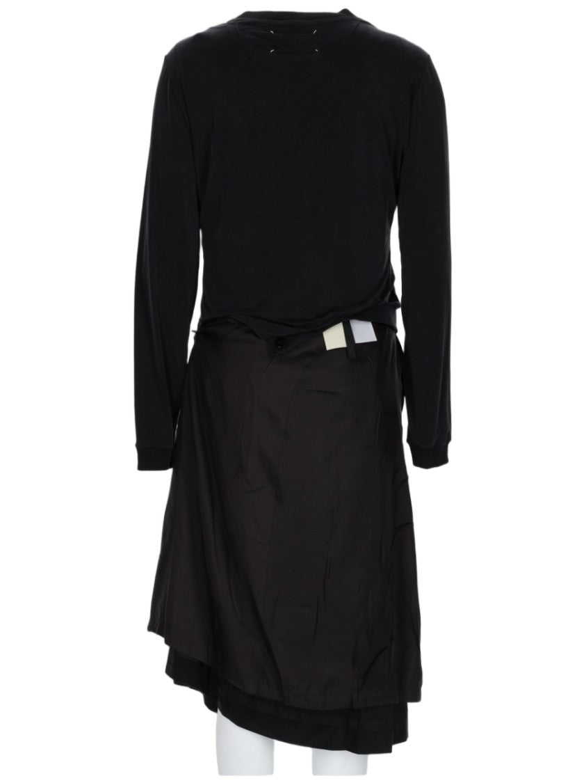 Maison Margiela Layered Black Midi Dress With Asymmetrical Skirt Overlay