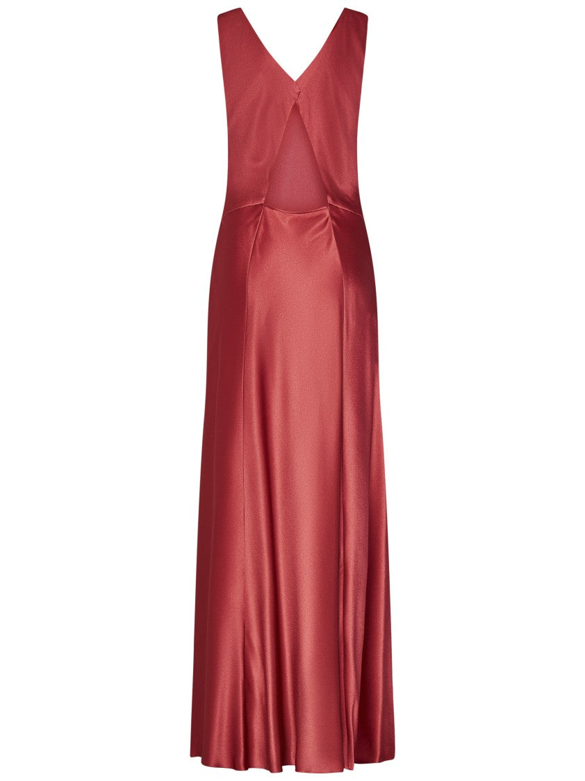 Alberta Ferretti Red Satin Evening Dress With Draped Neckline And Cut-Out Back