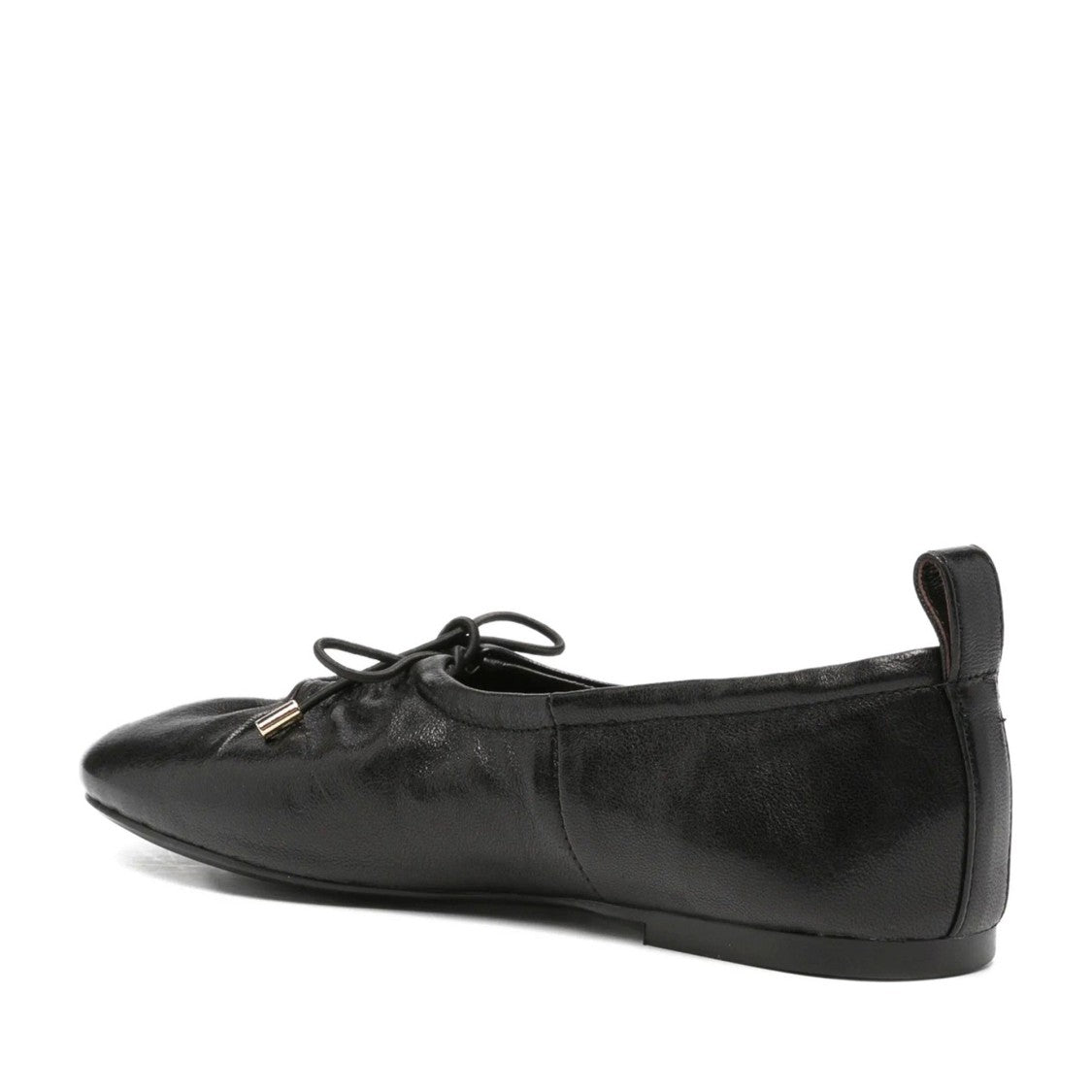 Adrianna Feretti Black Gathered Bow Accents Leather Flats