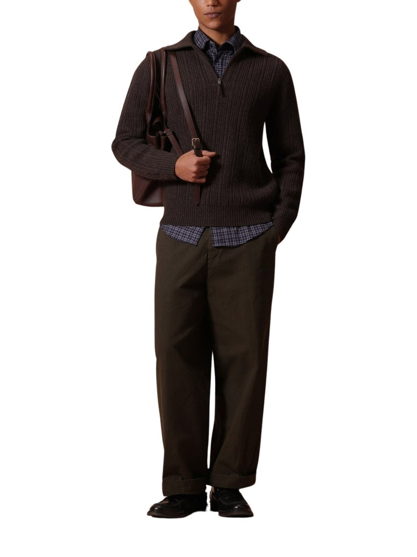 Ballantyne Half-Zip Pullover Sweater With Ribbed Collar And Vertical Texture