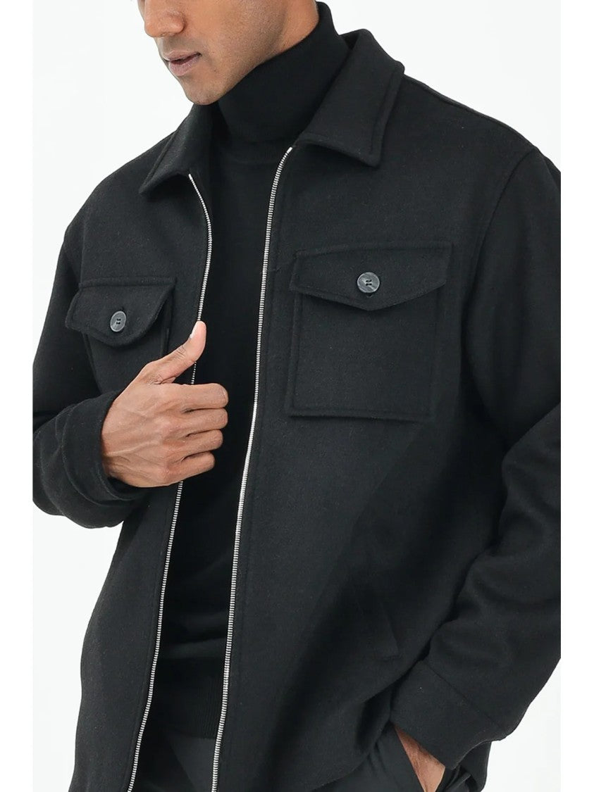 Yes London Black Zip Closure Wool-Blend Coat