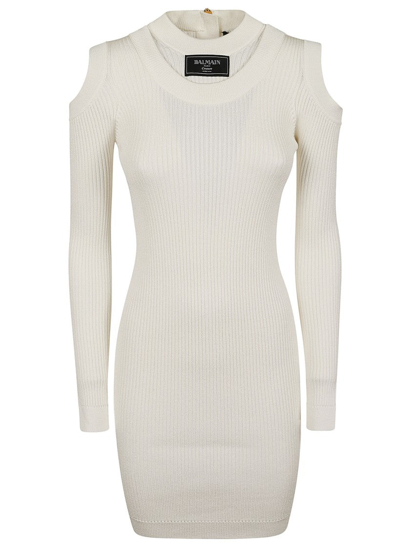 Balmain Ls Db Col Shoulder Cut Knit Dress