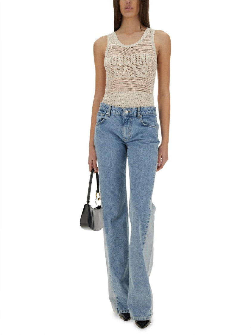 Moschino Slim-Fit Mesh Top With Distinctive Logo Design