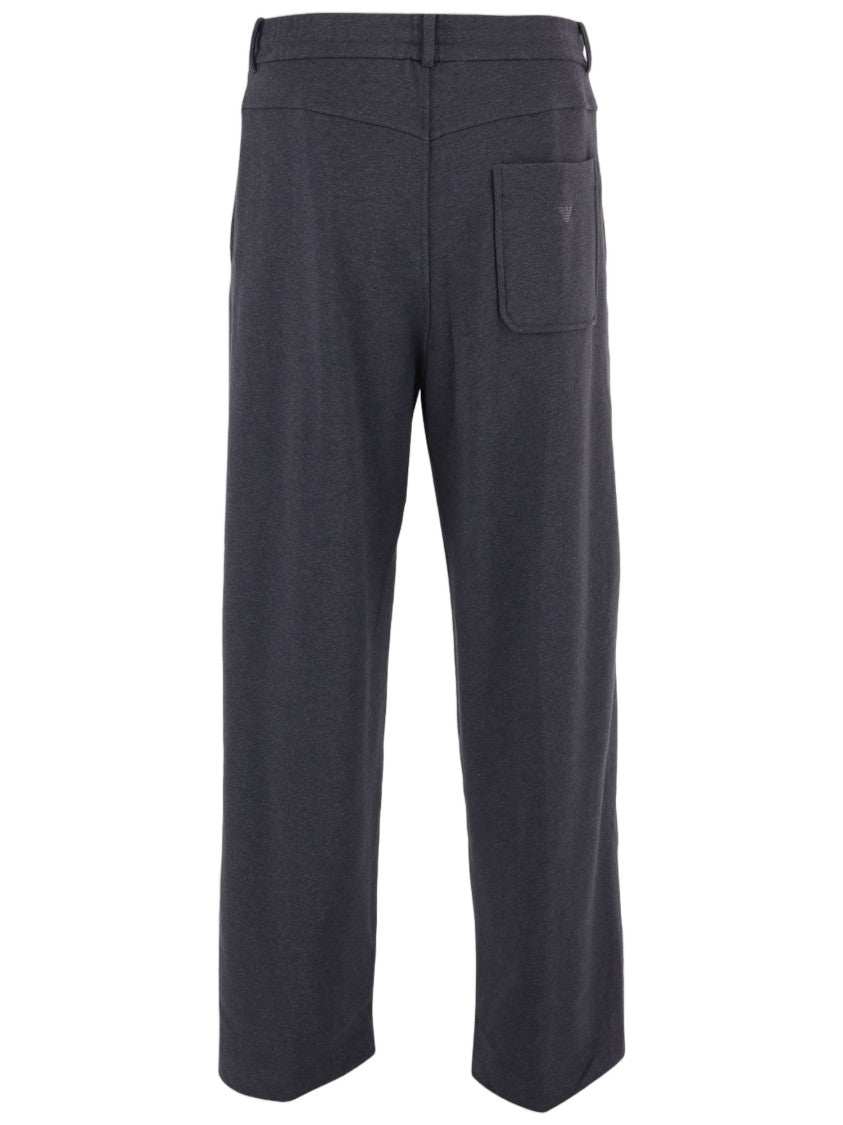 Emporio Armani Dark Grey Pleated Straight-Leg Cotton Formal Pants