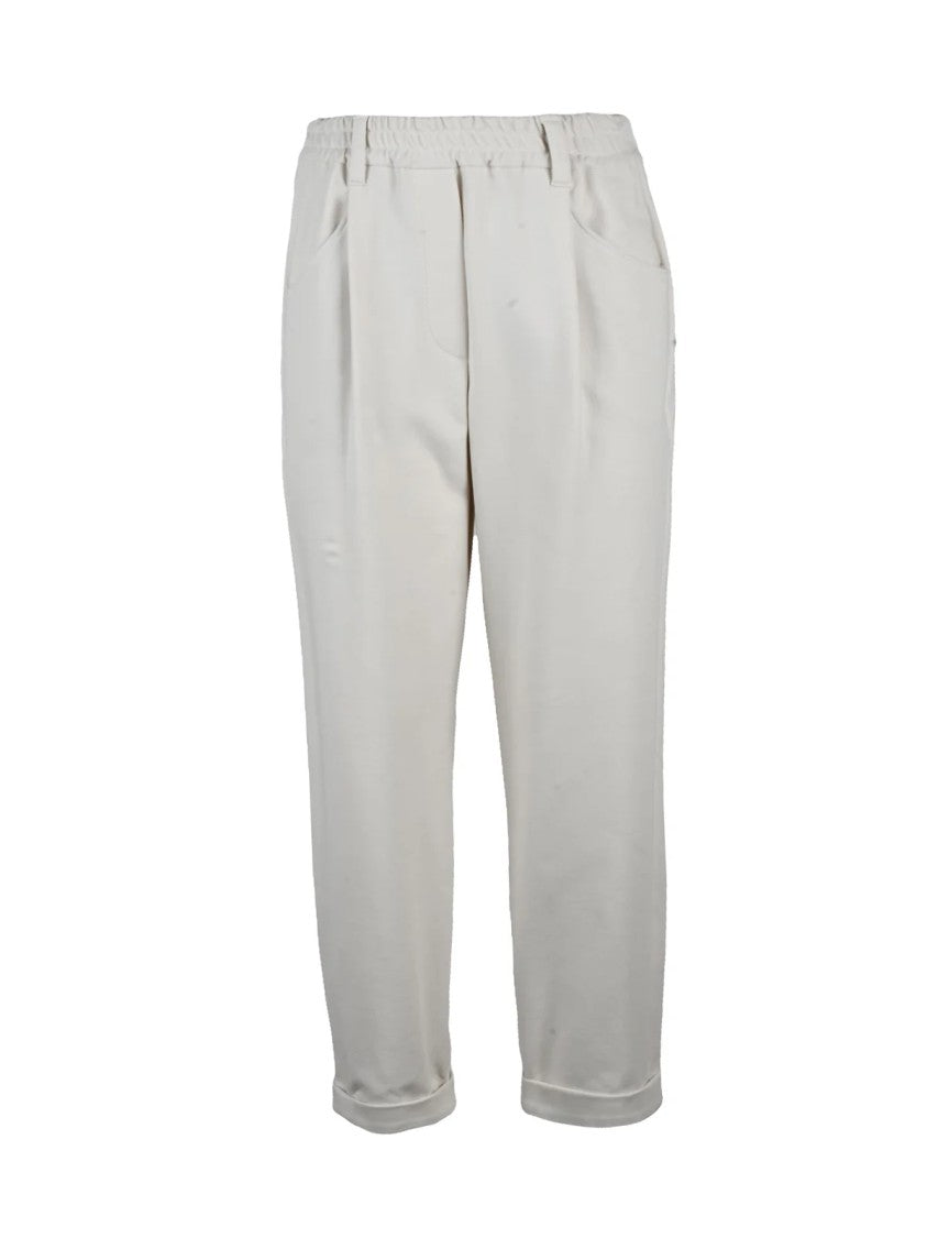 Brunello Cucinelli White Cotton Polyamide Elastane Trackpants