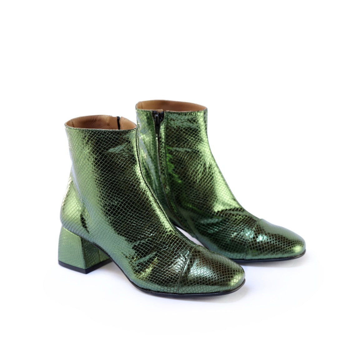 Ton Gout Snake-Effect Military Green Square Toe Boots
