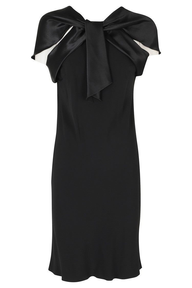 Alberta Ferretti Black Enver Satin V-Neck Bow Detail Viscose Mini Dress