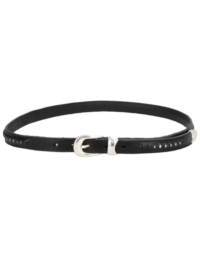 Our Legacy Black Silver Buckle Slim Leather Belt