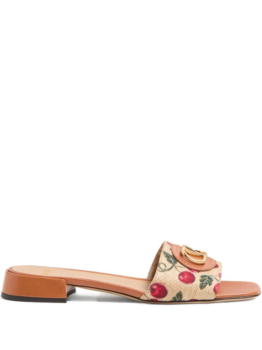 Valentino Garavani Vlogo Cherrifique Slides With Cherry Print And Block Heel