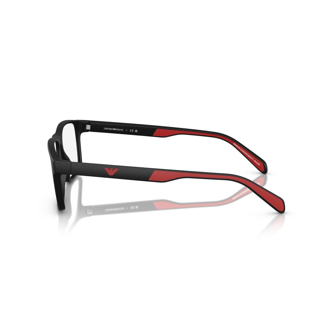 Emporio Armani 0Ea3233 Rectangular Matte Black Eyeglass Frames With Red Accents