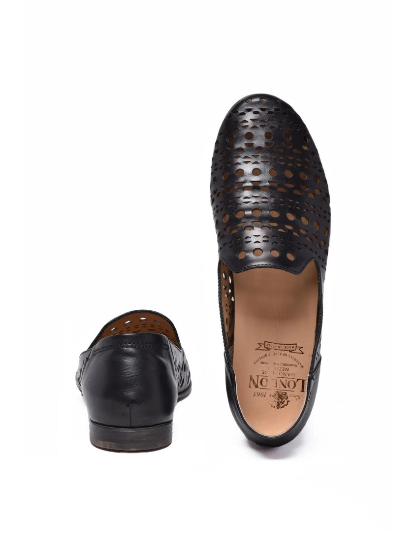 London Since 1965 Black Perforated Leather Loafers