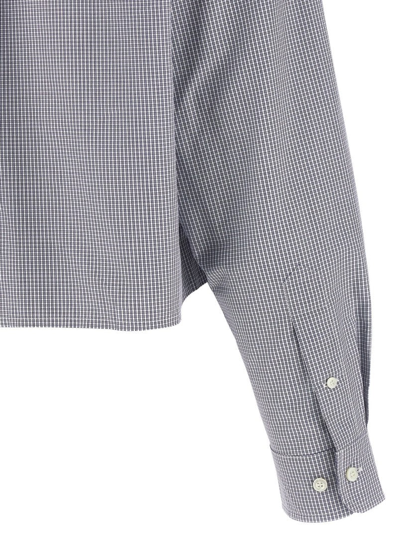 Miu Miu Cropped Blue Checkered Cotton Poplin Shirt With Button-Down Collar