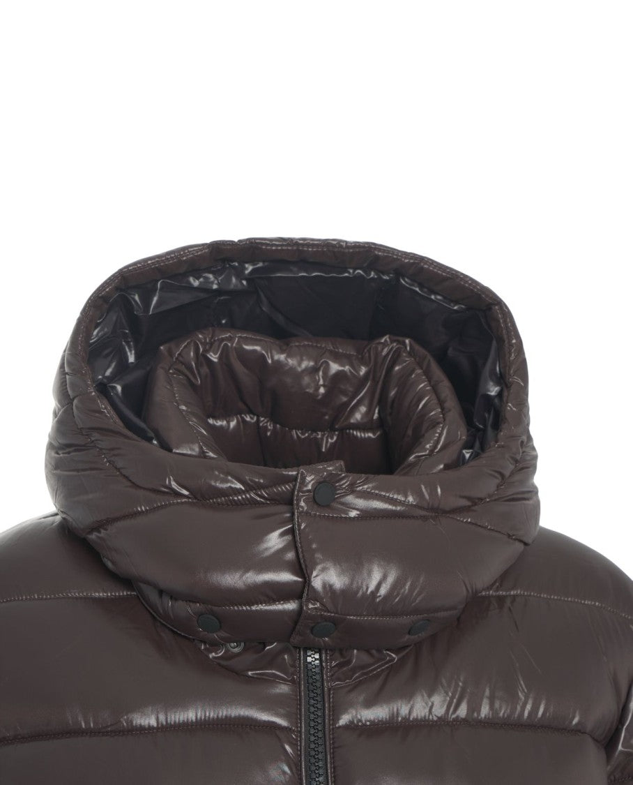 Save The Duck Shiny Brown Quilted Puffer Jacket With Fixed Hood