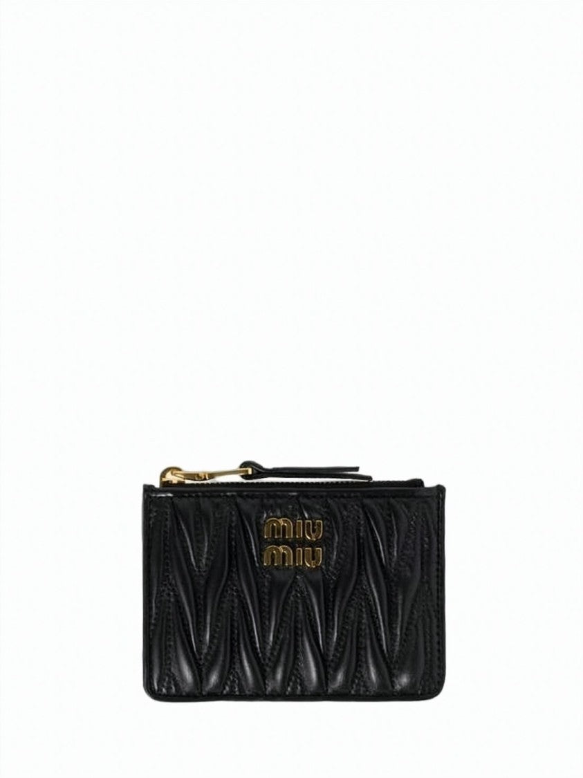 Miu Miu Textured Lambskin Cardholder With Gold-Tone Hardware