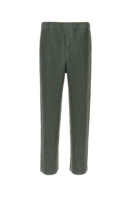 Homme Plissé Issey Miyake Pleated Green Pants With Structured Silhouette And Elastic Waistband