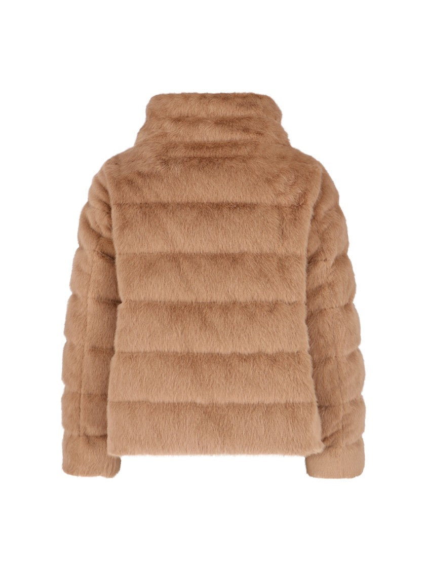 Herno Brown Quilted Faux Fur Herno Overcoat