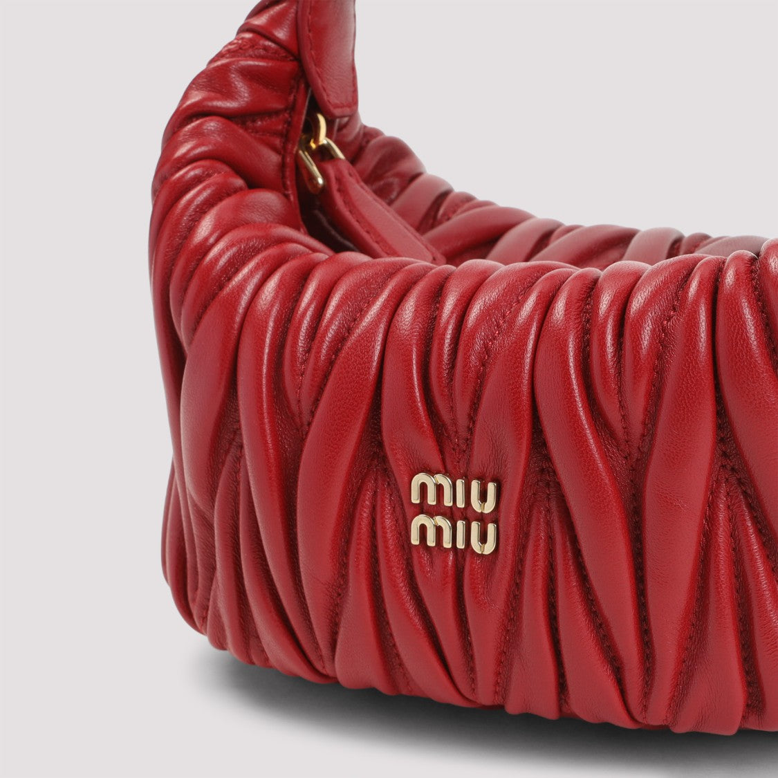 Miu Miu Compact Ruched Red Leather Clutch Bag