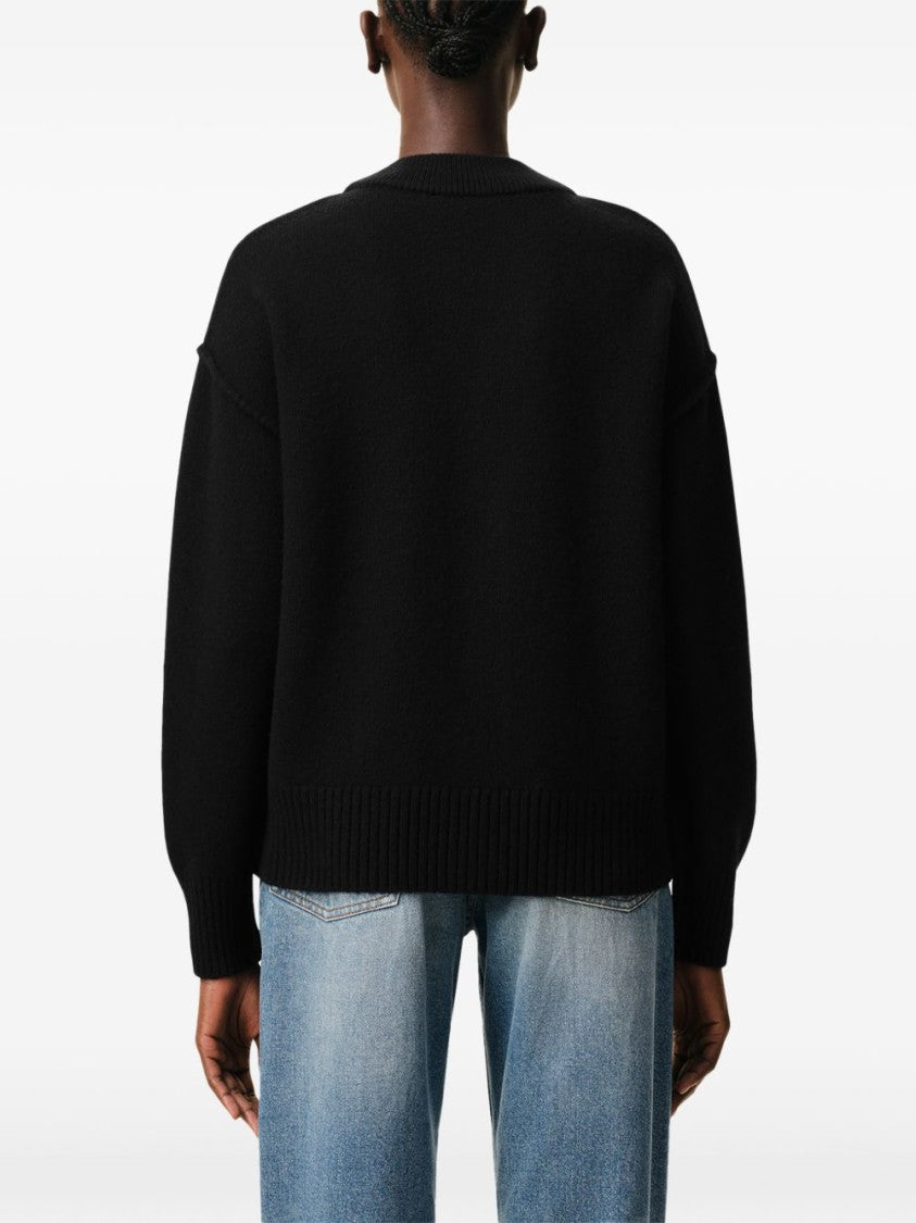 Ami Paris Black Knit Cardigan With V-Neck And Heart Detail