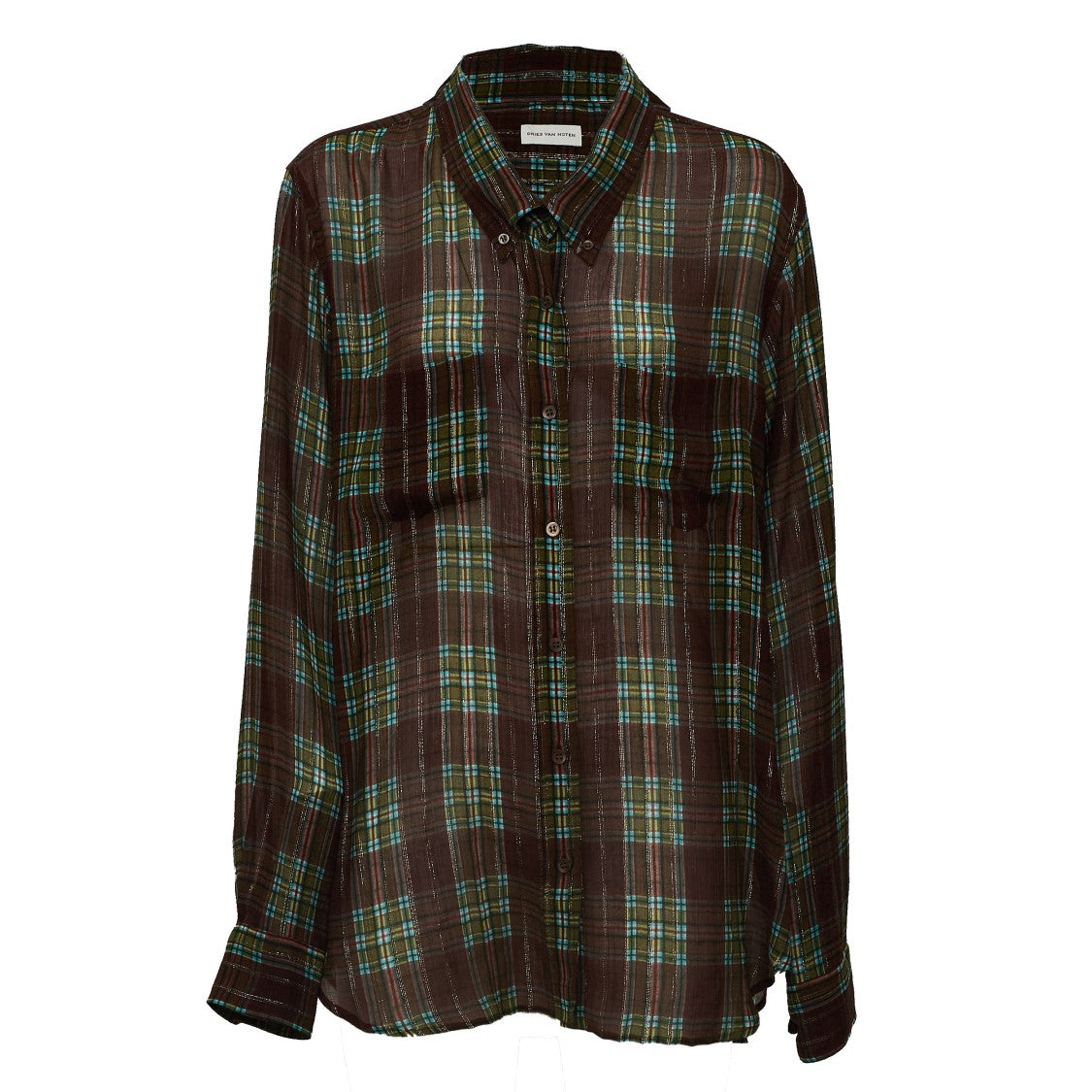 Dries Van Noten Multicolor Cheers W.W. Lurex-Striped Check Shirt