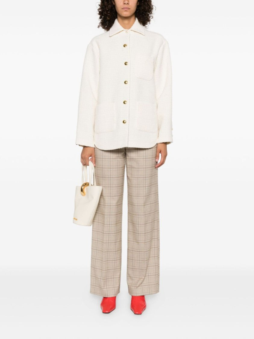 Pinko Textured White Jacket With Boxy Silhouette