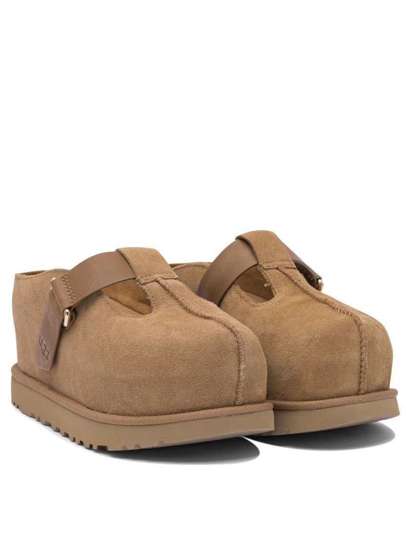 Ugg Suede Loafers With Rounded Toe And Signature Strap