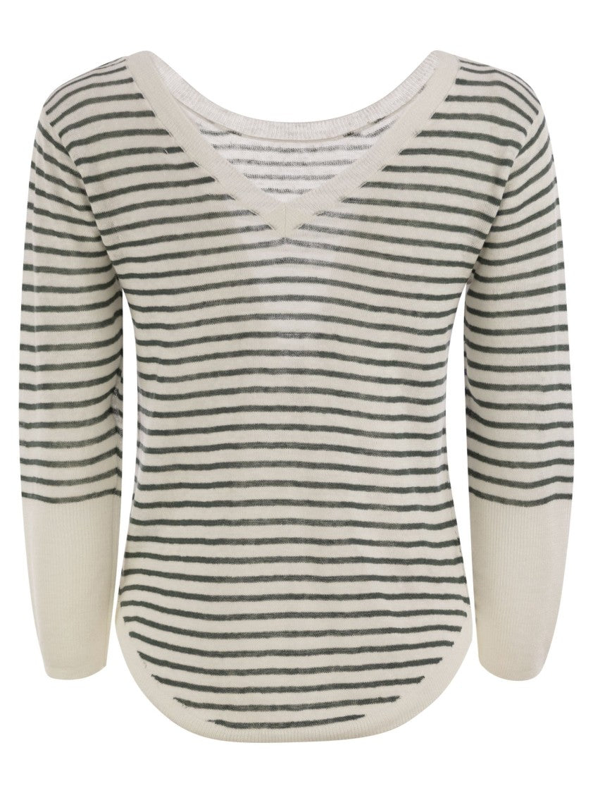 Majestic Striped Linen Boat Neck T-Shirt