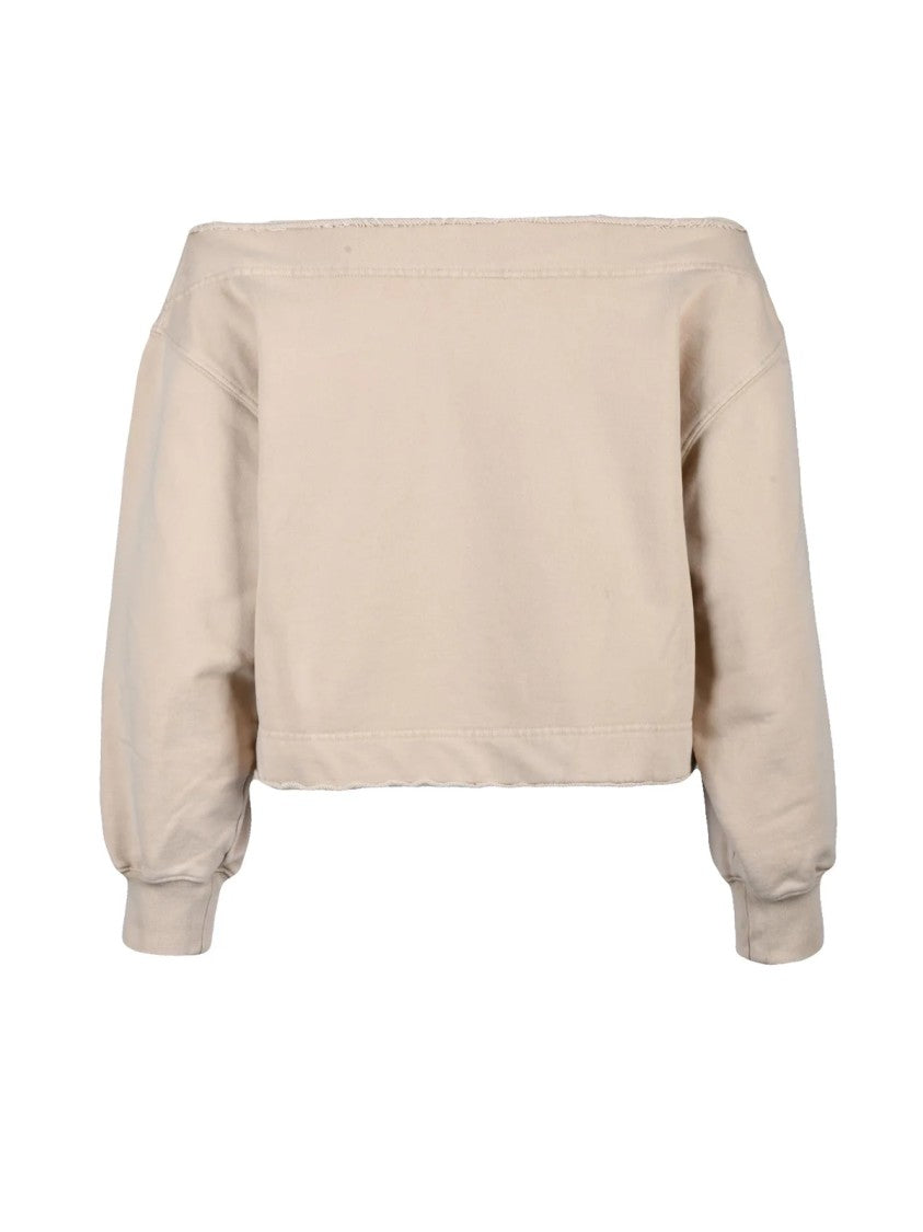 Mo5ch1no Jeans Beige Cropped Puffed-Sleeve Cotton Sweatshirt