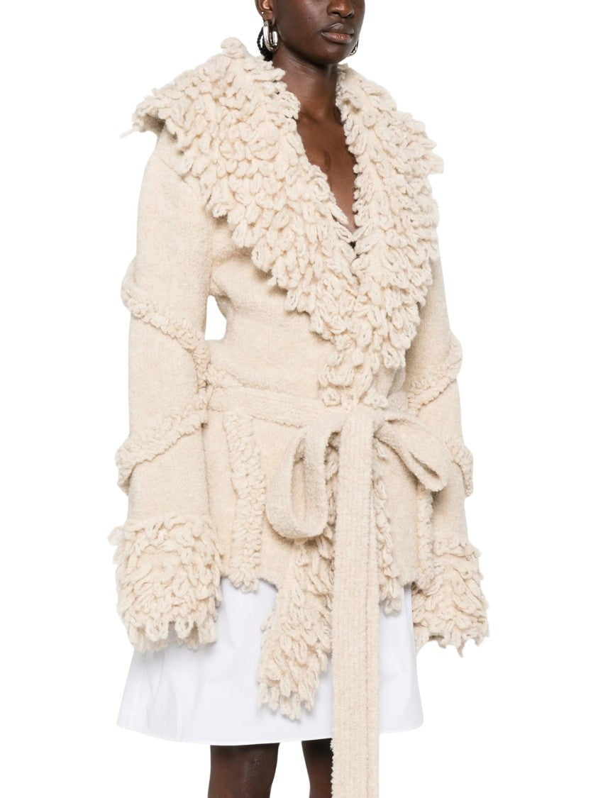 The Attico Textured Ruffled Belted Cardigan