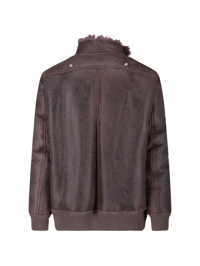 Rick Owens Distressed Leather Jacket With Plush Shearling Lining