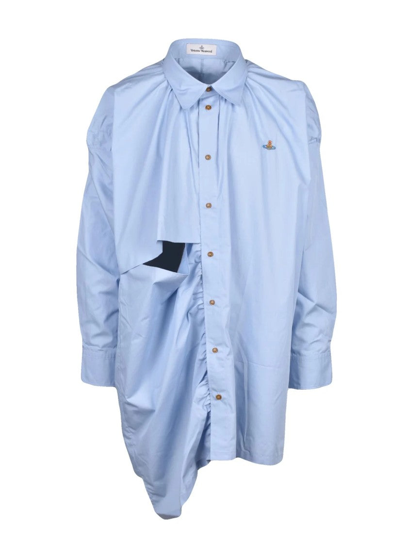 Vivienne Westwood Asymmetric Over Shirt In Light Blue Cotton