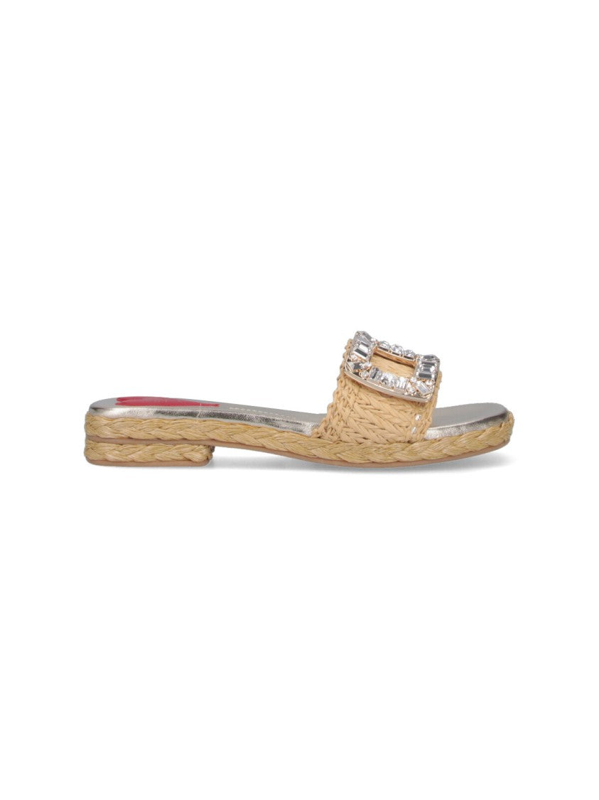 Roger Vivier Square-Toe Slide Sandals With Woven Strap