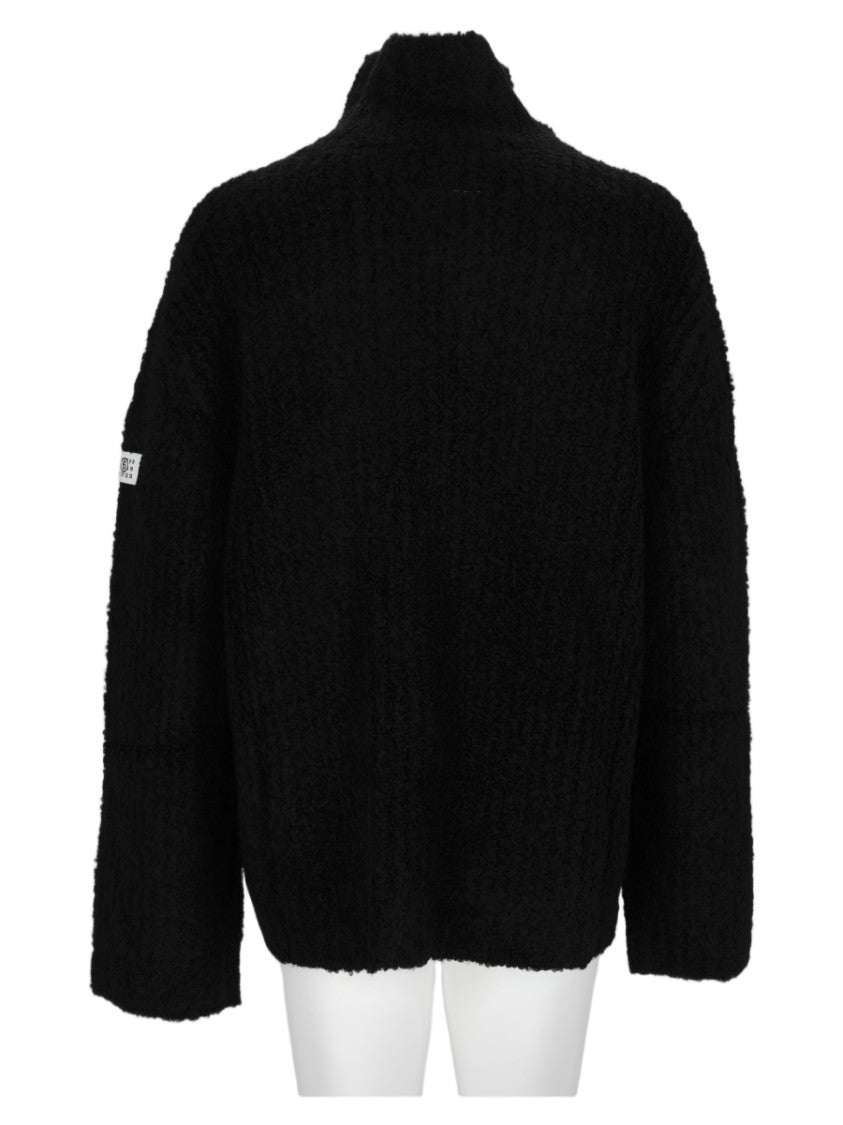 Mm6 By Maison Margiela Black High Turtleneck Textured Sweater