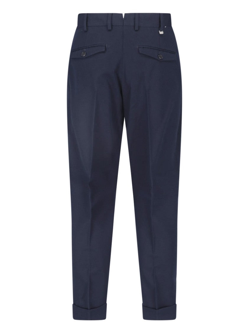 Pt Torino Blue High-Waisted Pleated Virgin Wool-Blend Formal Pants