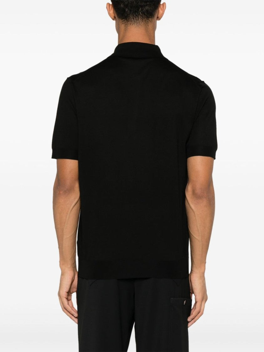 Prada Classic Black Polo With Structured Collar And Buttoned Placket