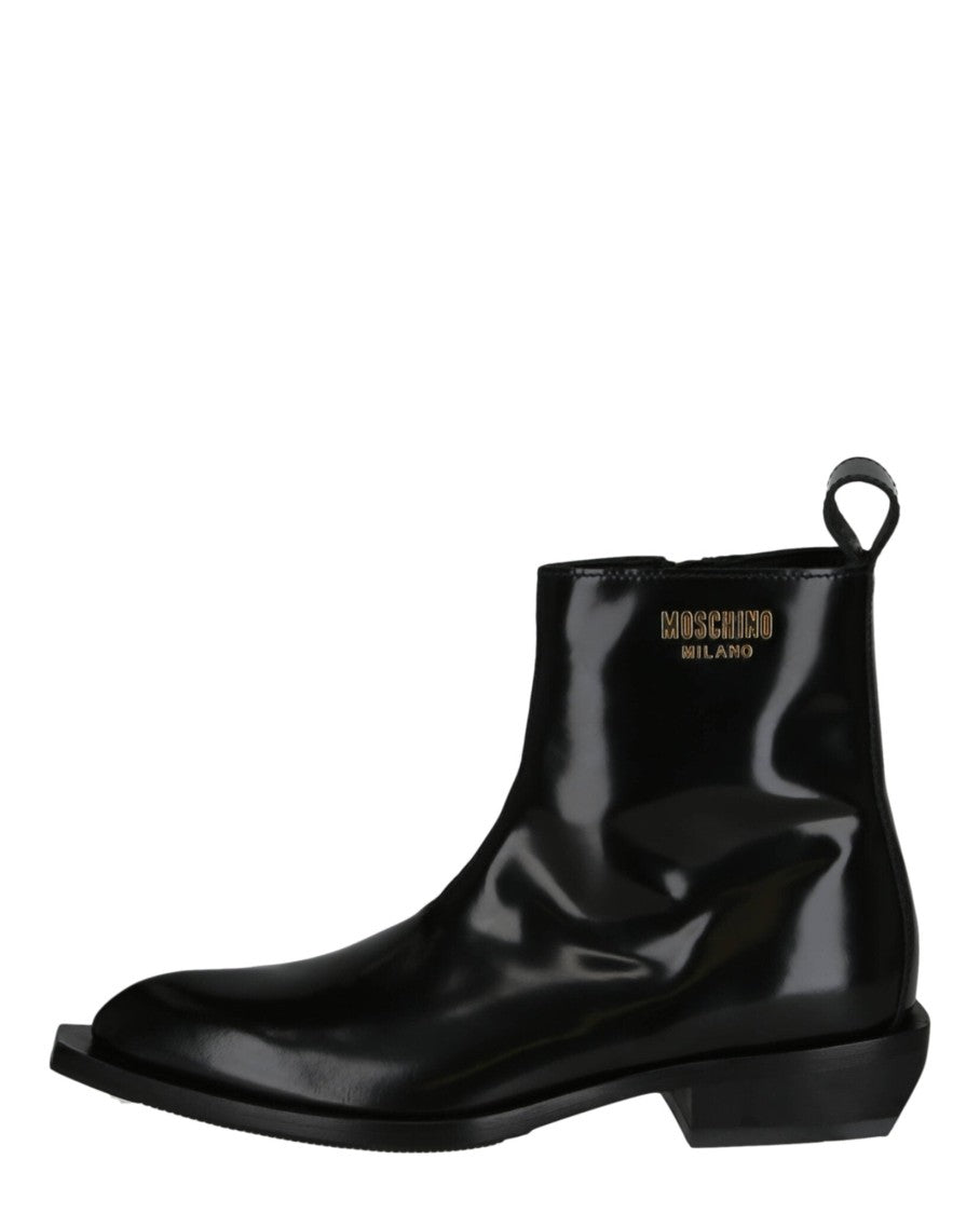Moschino Gold Lettering Logo Ankle Boots