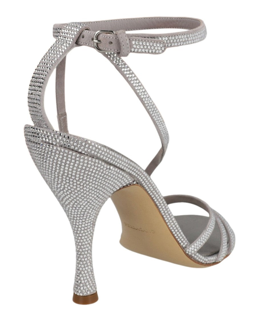Ferragamo Crystal-Embellished Strappy Ankle Heels With Stiletto Design