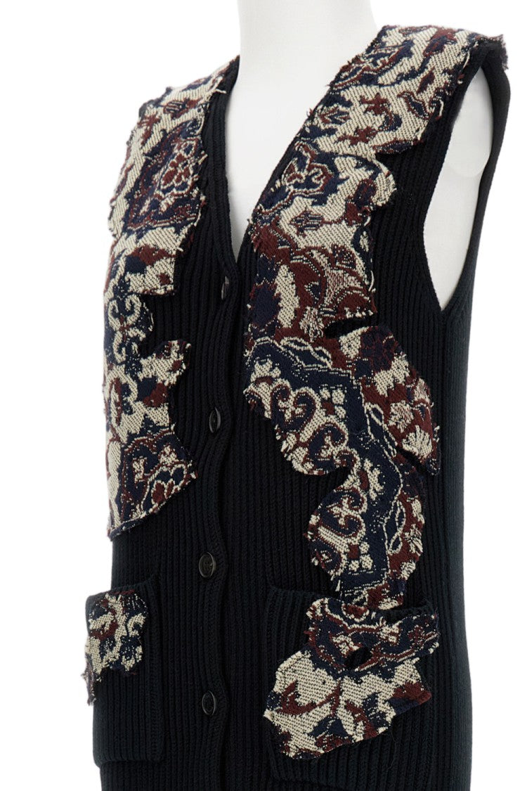 Durazzi Milano Button-Front Ribbed Wool Long Knit Vest