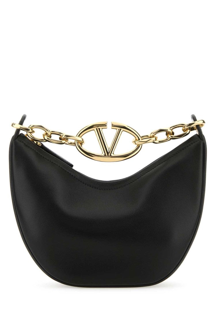 Valentino Garavani Black Leather Small Hobo Vlogo Moon Handbag
