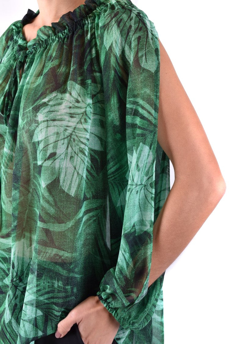 Ermanno Green Polyester Palm-Print Blouse