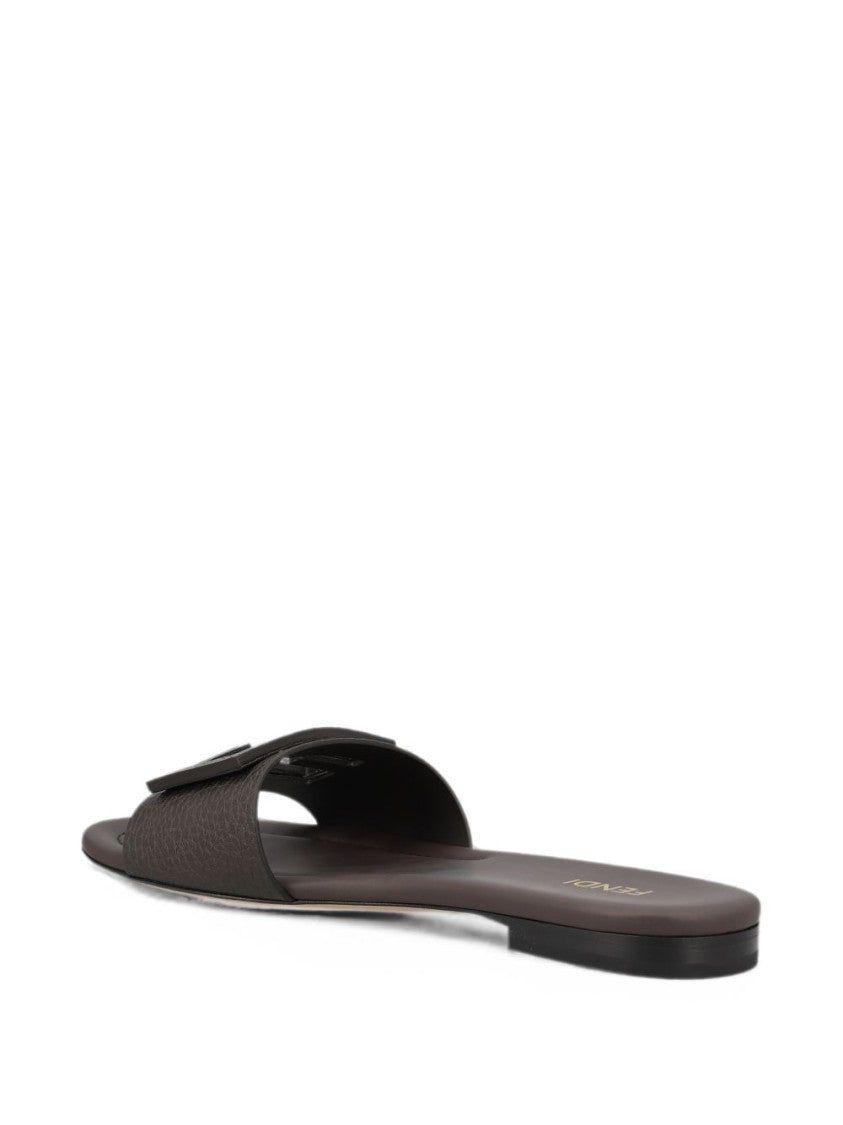 Fendi Tube Brown Pebbled Leather Bold Logo Sandals