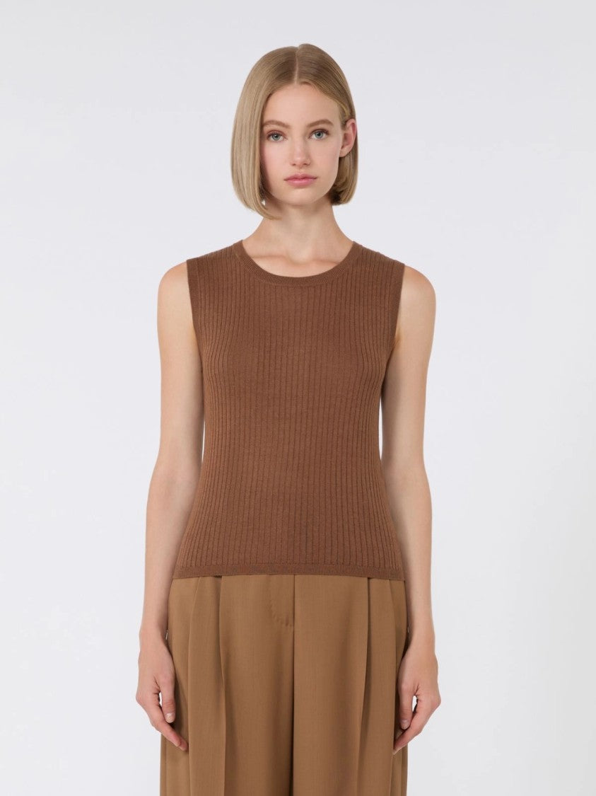 Max Mara Timeless Beige Ribbed Knit Tank Top