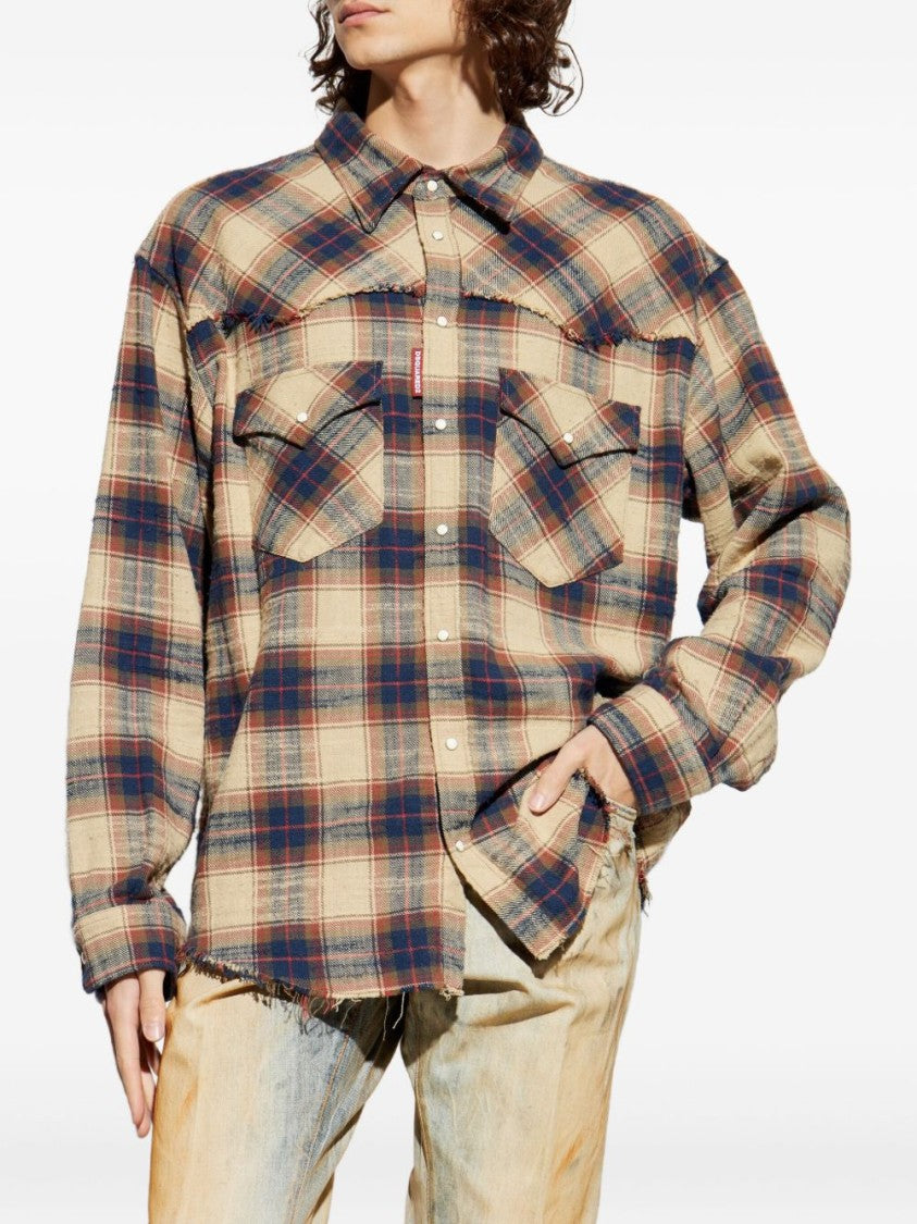 Dsquared2 Beige Plaid Casual Shirt