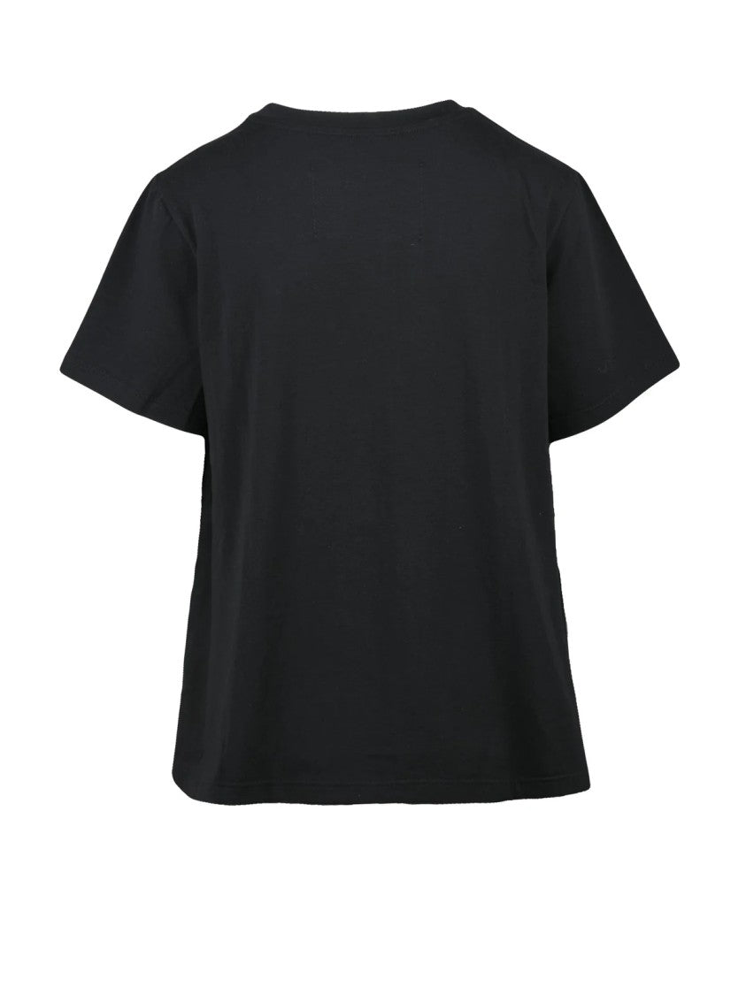 Rose A Pois Black Gathered Stretch Cotton T-Shirt