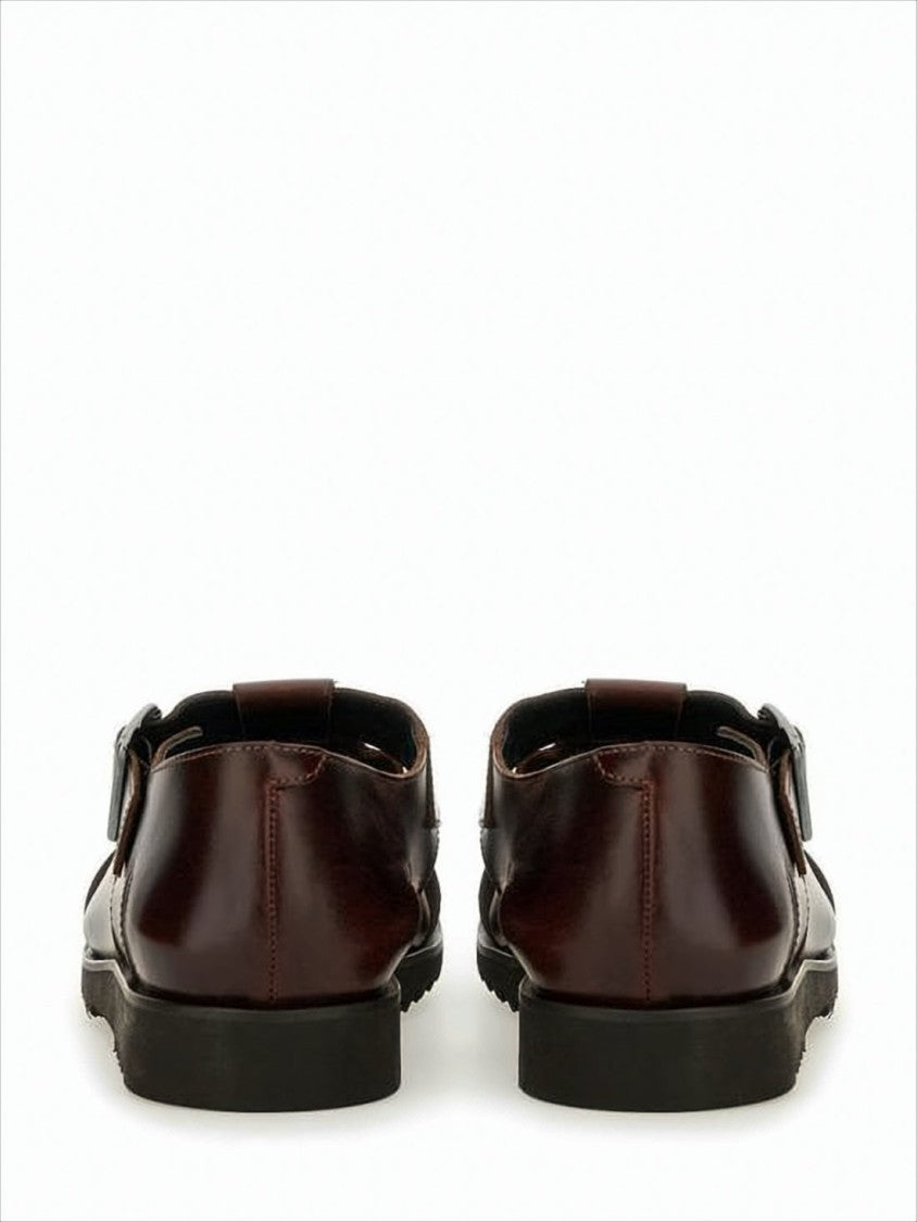 Paraboot Woven Leather Sandals With Side Buckle Strap