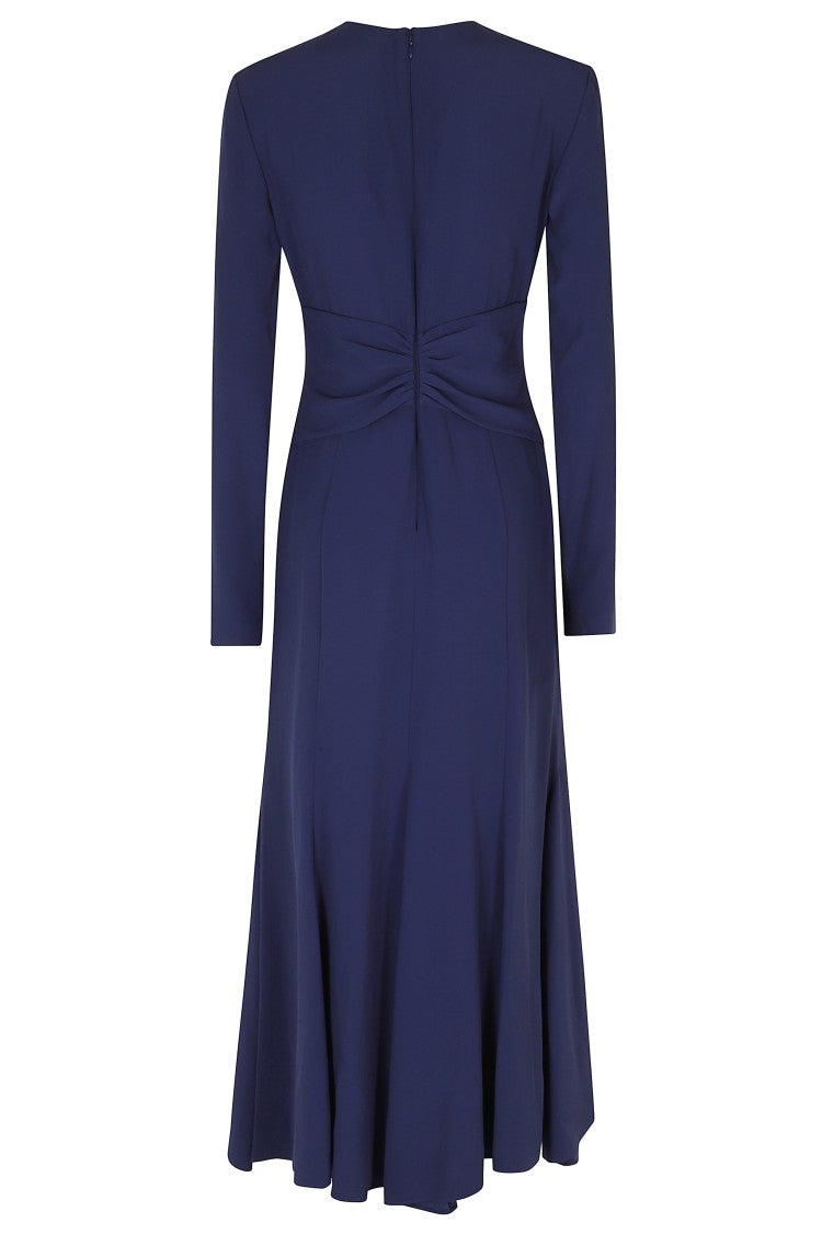Alberta Ferretti Blue Enver Satin Draped Waistband Long Sleeve Viscose Dress